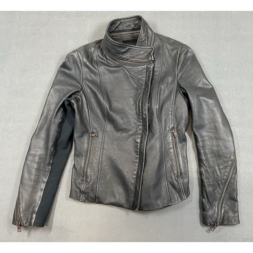 Sam Edelman Genuine Leather Jacket Black Zip Motorcycle Womens Size M